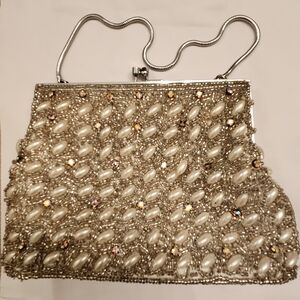 Elegant Silver Beaded Women's Bag